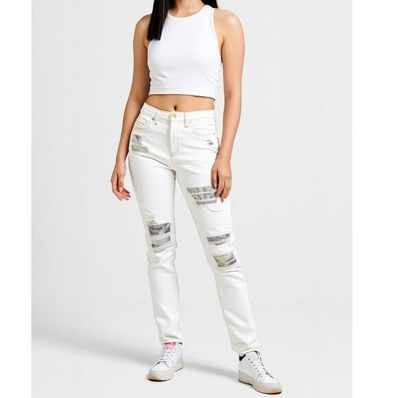 Ramy Brook Mid Rise Skinny White Jeans Chain Link Patterned NWT Women’s 28 - Picture 1 of 12